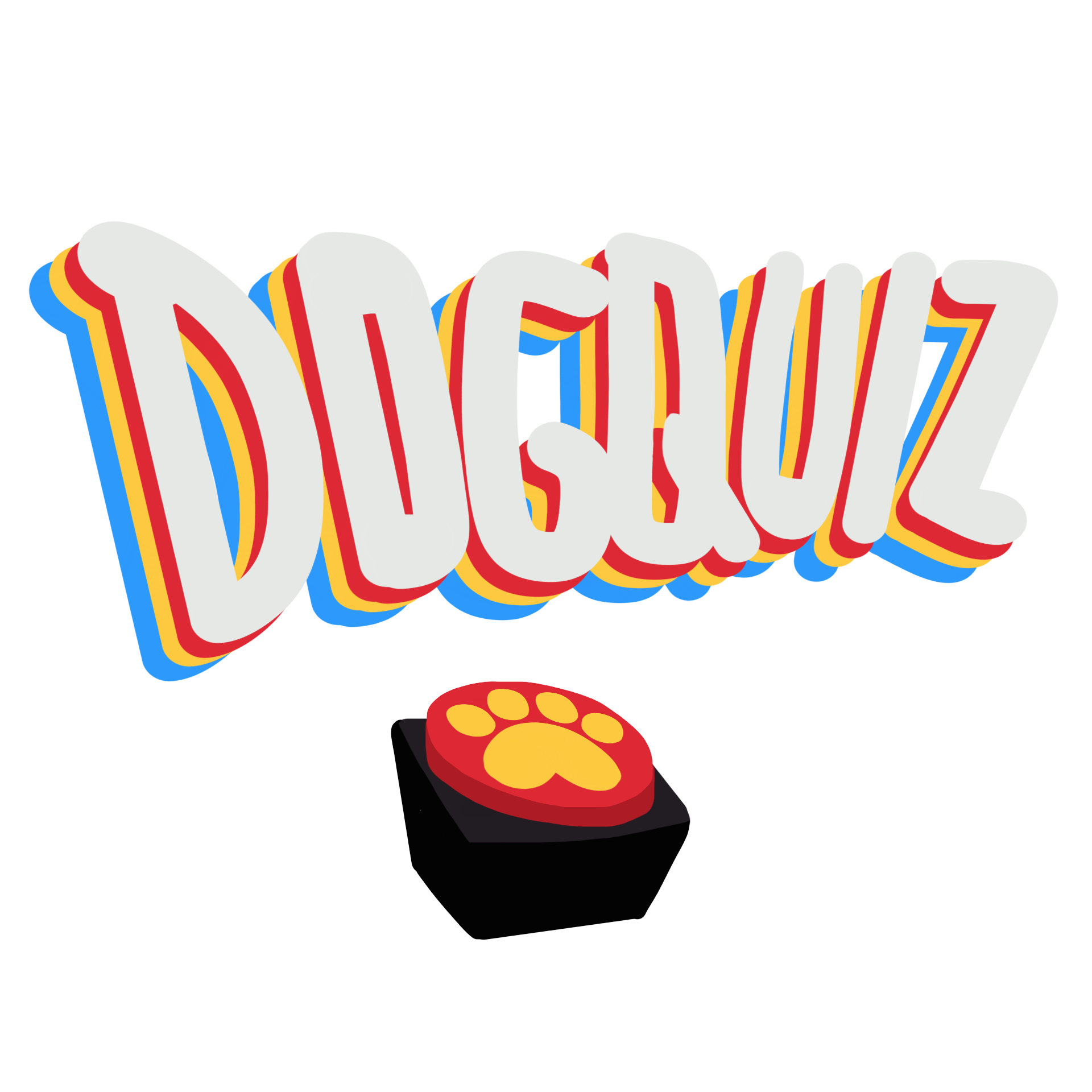 dogquiz.dog logo featuring a buzzer with a paw on top of a game show button